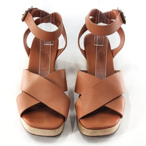 EVERLANE Wooden Sole Clog Sandal Leather Strappy Wedge Ankle Strap - Picture 4 of 11